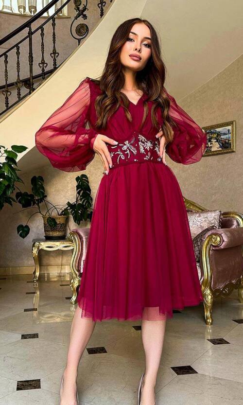 Коктейльна сукня корсет шнурівка 23023 Бордова