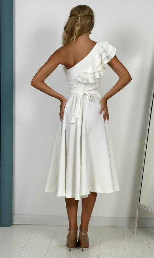 Коктейльна Сукня Волан Перо 24054 Молочна