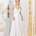 Вечірня Сукня Бретелі Атлас 24047 Молочна
