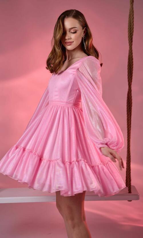 Коктейльна Сукня Перлинний Шифон 24022 Рожева