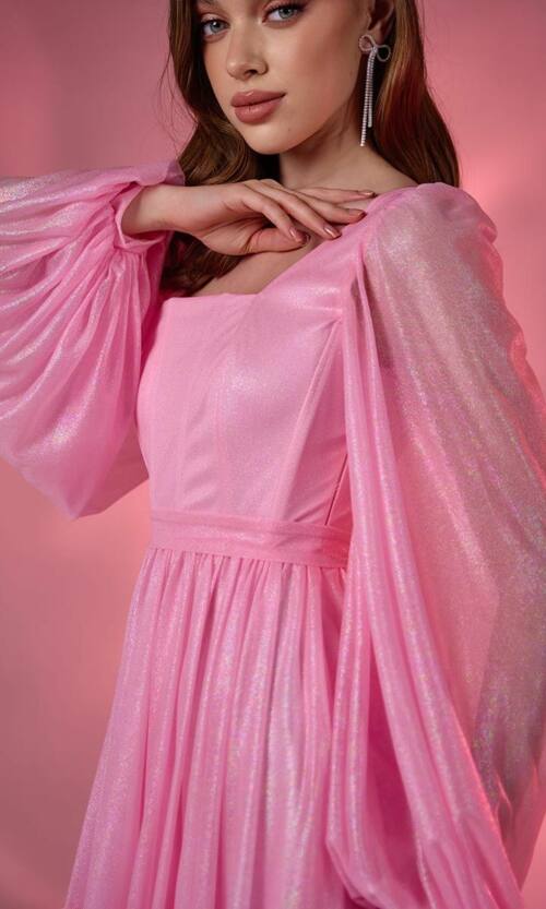 Коктейльна Сукня Перлинний Шифон 24022 Рожева