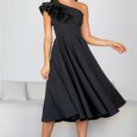 Коктейльна Сукня Волан Перо 24054 Чорна