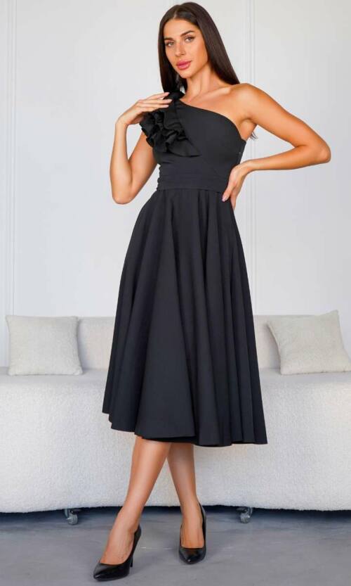 Коктейльна Сукня Волан Перо 24054 Чорна