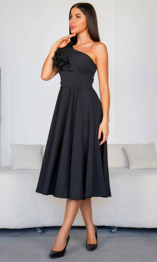 Коктейльна Сукня Волан Перо 24054 Чорна