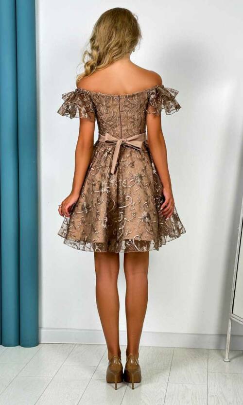 Коктейльна Сукня "Ніжний Гіпюр" 24036 Моко