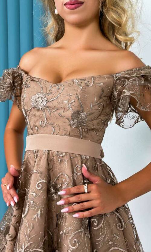 Коктейльна Сукня "Ніжний Гіпюр" 24036 Моко