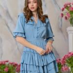 Коктейльное Платье Мини Шелк 24030 Голубое