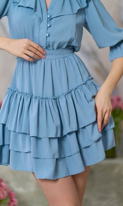 Коктейльна Сукня Міні Шовк 24030 Блакитна