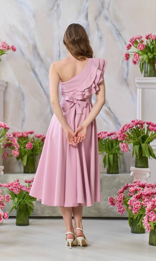 Коктейльна Сукня Волан Перо 24054 Рожева