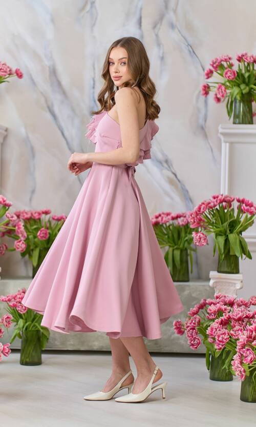 Коктейльна Сукня Волан Перо 24054 Рожева