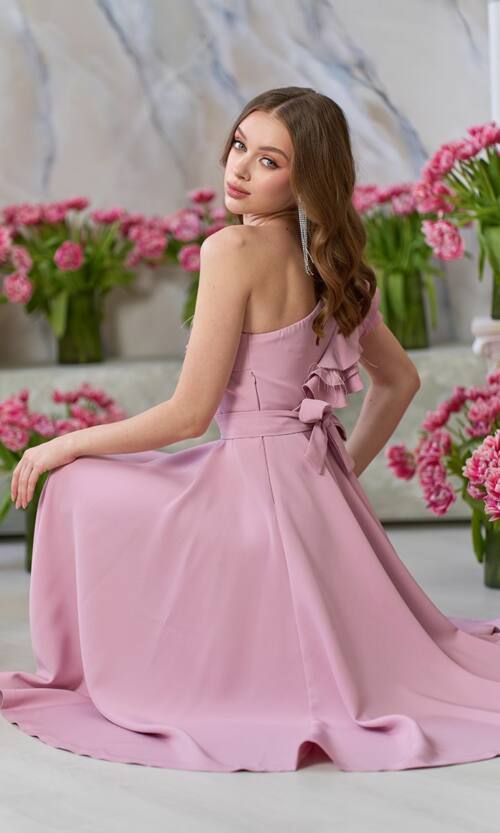 Коктейльна Сукня Волан Перо 24054 Рожева