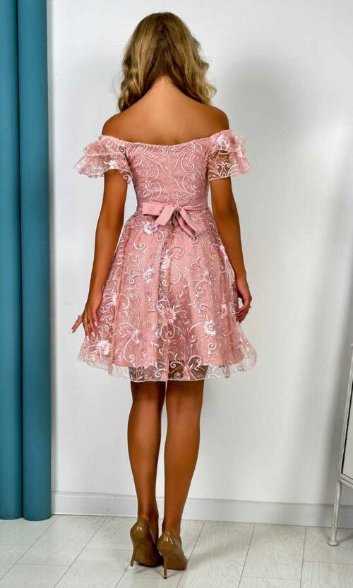 Коктейльна Сукня "Ніжний Гіпюр" 24036 Рожева