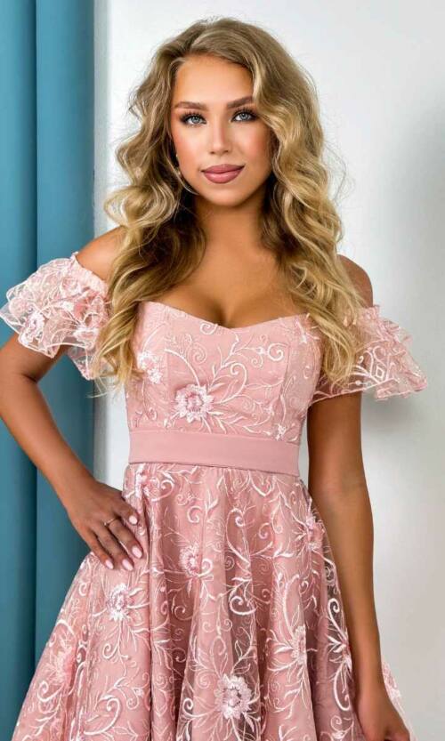 Коктейльна Сукня "Ніжний Гіпюр" 24036 Рожева