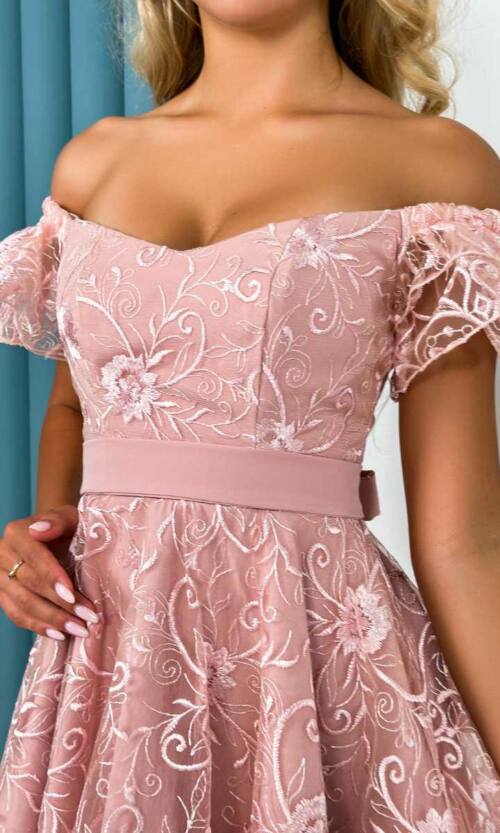 Коктейльна Сукня "Ніжний Гіпюр" 24036 Рожева