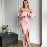 Вечірня Сукня Корсет Волан 24048 Рожева