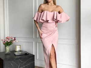 Вечірня Сукня Корсет Волан 24048 Рожева