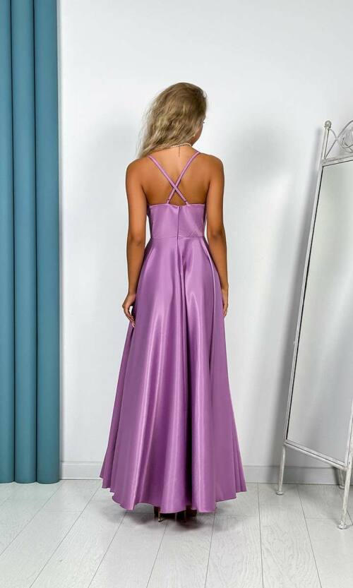 Вечірня Сукня Бретелі Атлас 24047 Лавандова