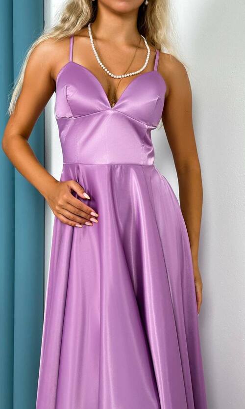 Вечірня Сукня Бретелі Атлас 24047 Лавандова