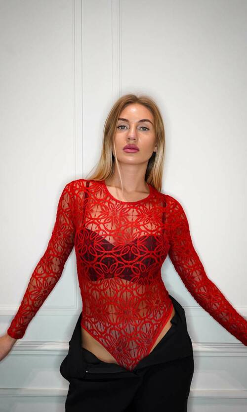 Боді 3D Стрейч Гіпюр 24082 Червоний