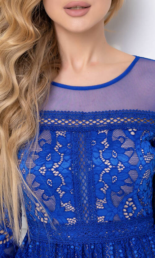 Коктейльна Сукня Мереживний Гіпюр 8137 Електрик