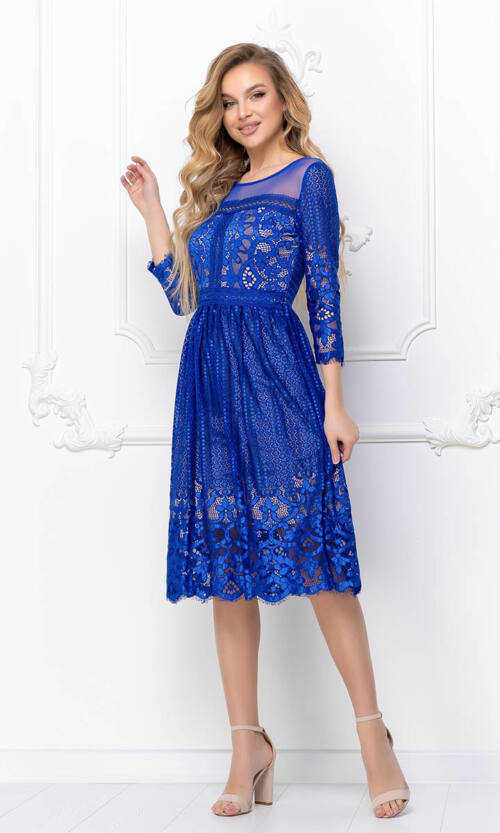 Коктейльна Сукня Мереживний Гіпюр 8137 Електрик