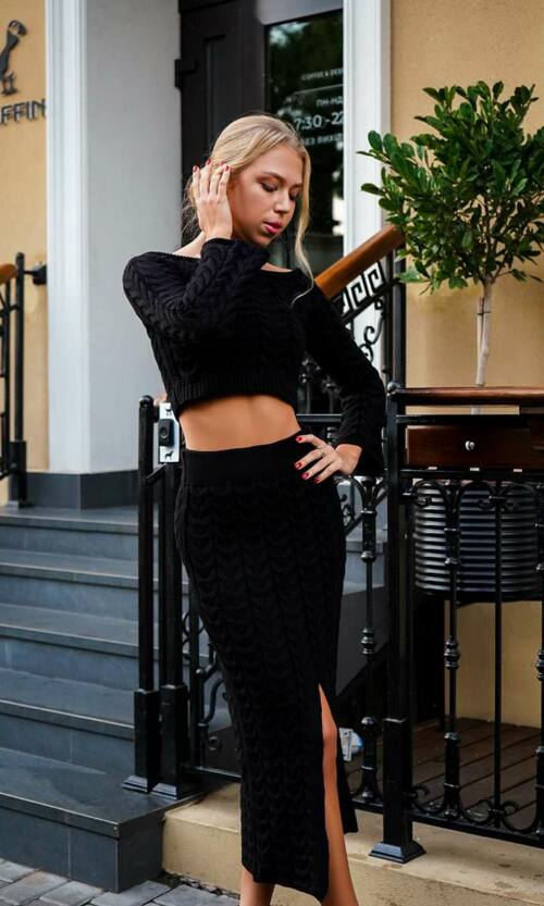 Костюм Юбка Вязаный Косички 24508 Черный