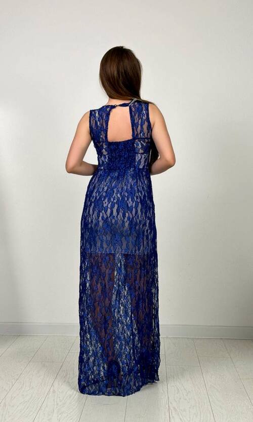 Вечірня Сукня Гіпюр Декольте 4114 Синя