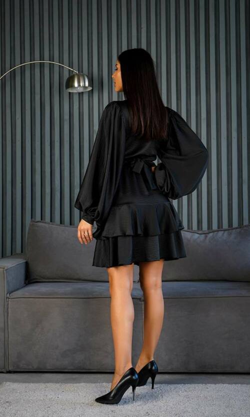 Коктейльна Сукня Бохо Волани 24085 Чорна