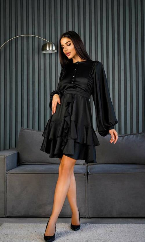 Коктейльна Сукня Бохо Волани 24085 Чорна