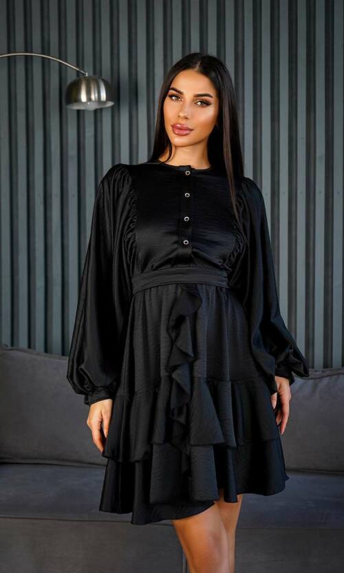 Коктейльна Сукня Бохо Волани 24085 Чорна