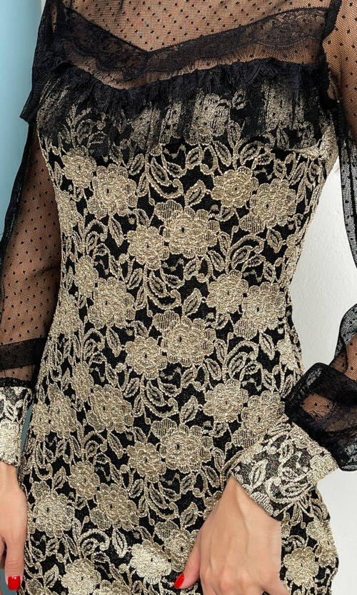 Коктейльна Сукня Гіпюр Мереживо 8229 Золота