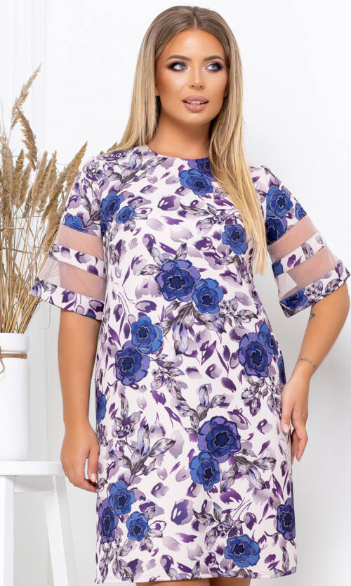 Повседневное Платье Цветочный Принт 20172 Кремовое