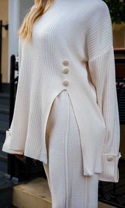 Брючный Костюм Вязаный Оверсайз 24506 Молочный