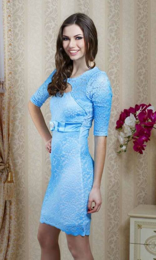 Коктейльна Сукня Гіпюр Градієнт 4014 Блакитна