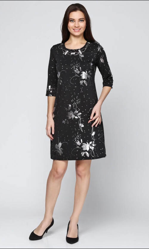 Коктейльна Сукня Футляр 5348 Чорна-Срібна