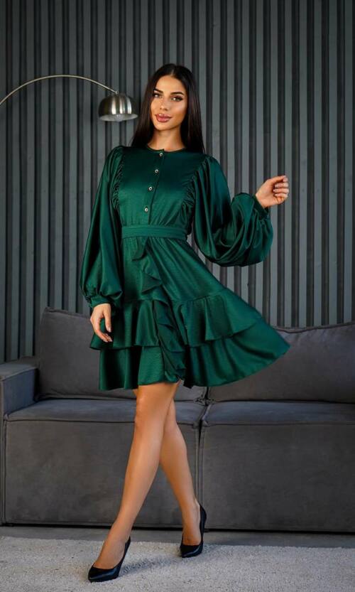 Коктейльна Сукня Бохо Волани 24085 Зелена