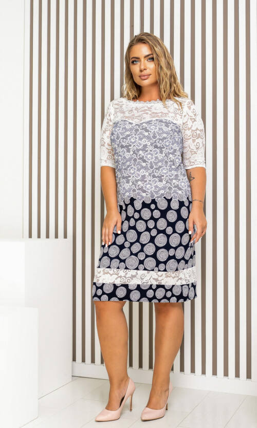 Коктейльна Мереживна Сукня 21083 Молочно-Синя