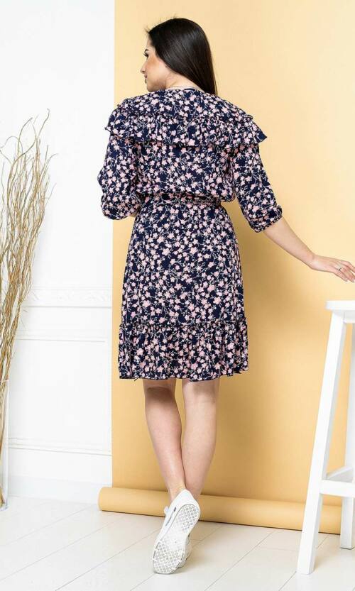 Літня сукня Штапель Рюші 21023 Синя