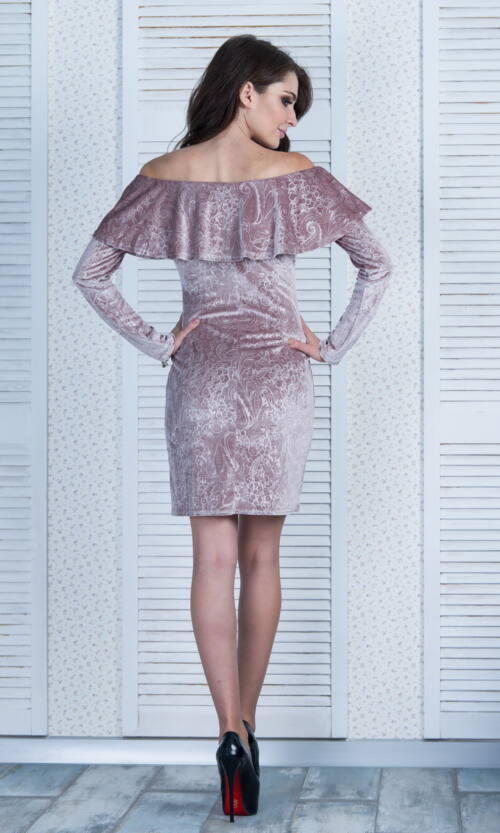 Коктейльна Сукня Оксамит 3D 6295 Рожева