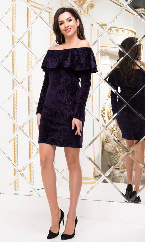 Коктейльна Сукня Оксамит 3D 6295 Фіолетова