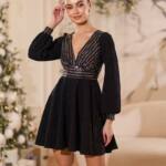 Коктейльна Сукня Чорна Паєтка 23102 Срібна