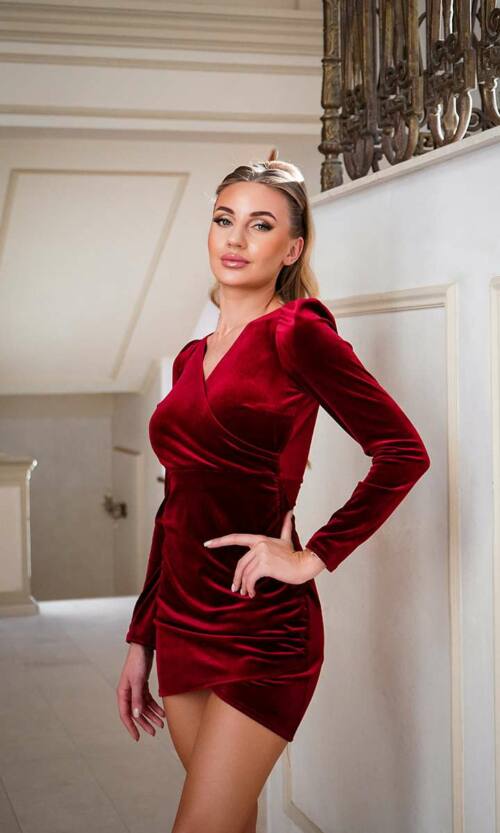 Коктейльна Сукня Оксамит Міні 24080 Бордова