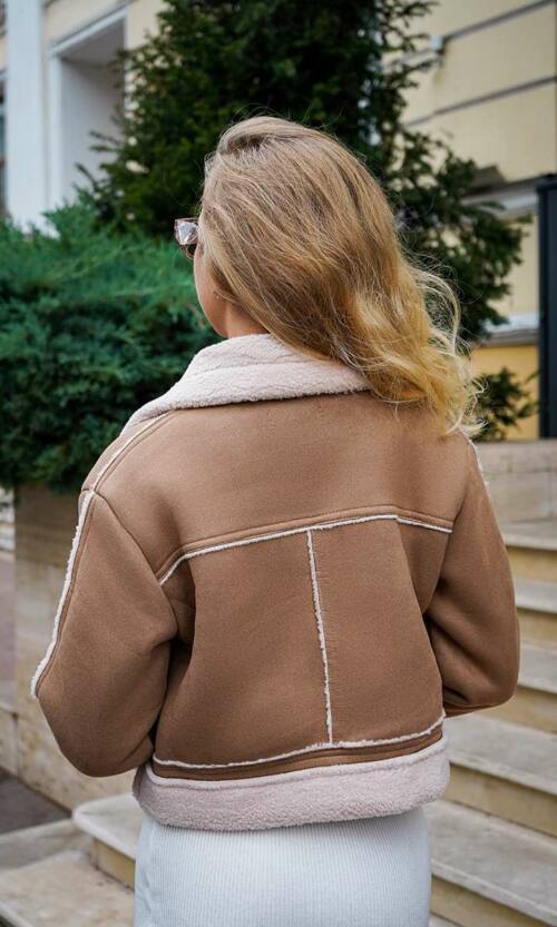 Дубленка Короткая Молодежная Замша 24509 Коричневая