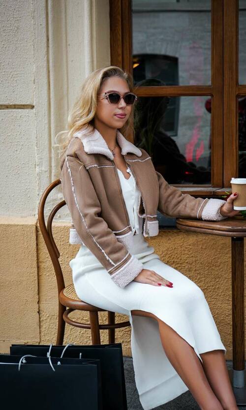 Дубленка Короткая Молодежная Замша 24509 Коричневая