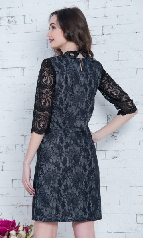 Коктейльна Сукня Гіпюр Кишені 5346 Сіра