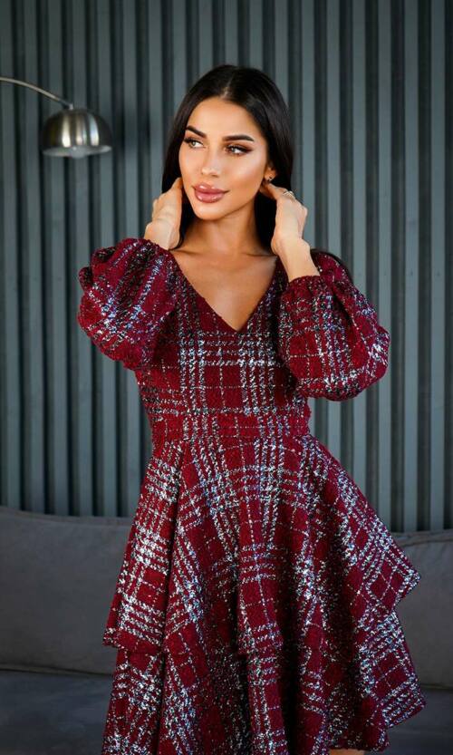 Коктейльна Сукня Букле Кліточка 24086 Бордова