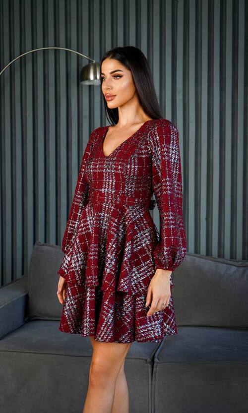 Коктейльна Сукня Букле Кліточка 24086 Бордова