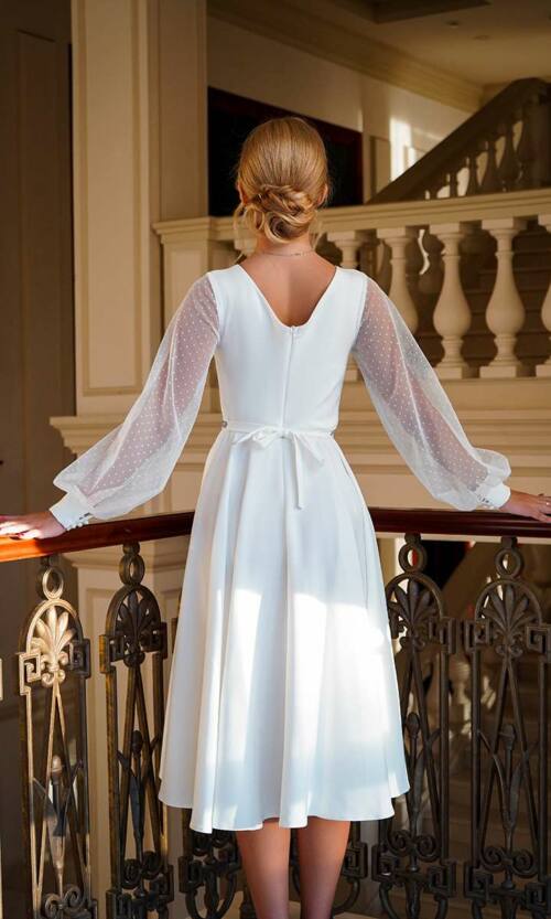 Коктейльное Платье Сетка Рукав 24076 Молочное