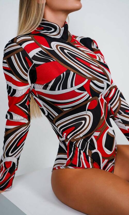 Боді Сітка Геометрія Кнопки 24081 Червоний