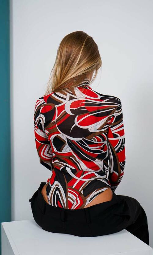 Боді Сітка Геометрія Кнопки 24081 Червоний